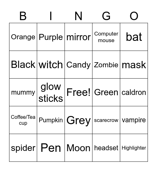 Scavenger Bingo Card