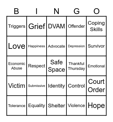 Domestic Violence Bingo Card