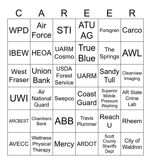 Bulldog Futures Day Career Expo Bingo Card