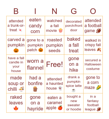 TA Fall Bingo 2025 Bingo Card