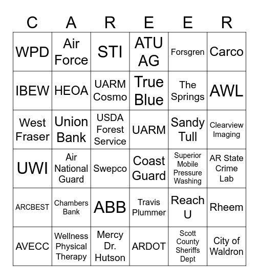 Bulldog Futures Day Career Expo Bingo Card