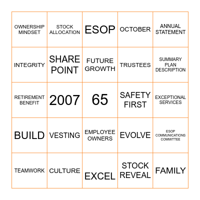 We Own It! - ESOP BINGO Card