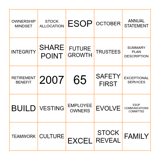 We Own It! - ESOP BINGO Card
