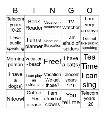 MY TEAM Bingo Card