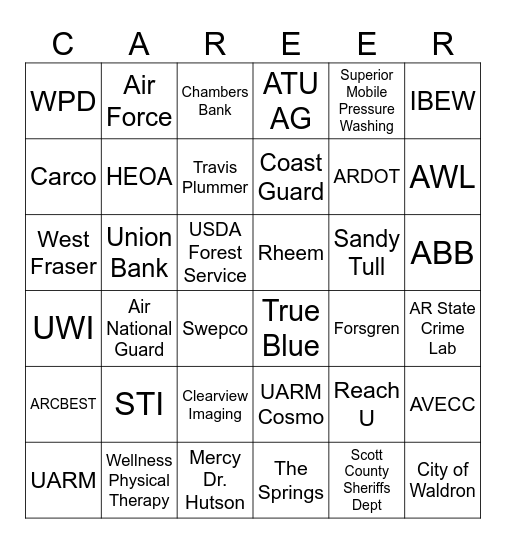 Bulldog Futures Day Career Expo Bingo Card
