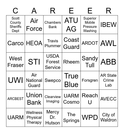 Bulldog Futures Day Career Expo Bingo Card