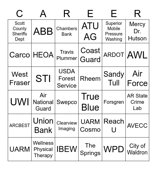 Bulldog Futures Day Career Expo Bingo Card