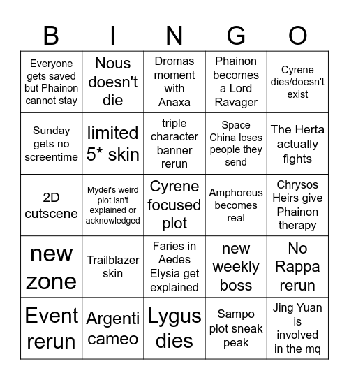 HSR 3.7 Bingo Card