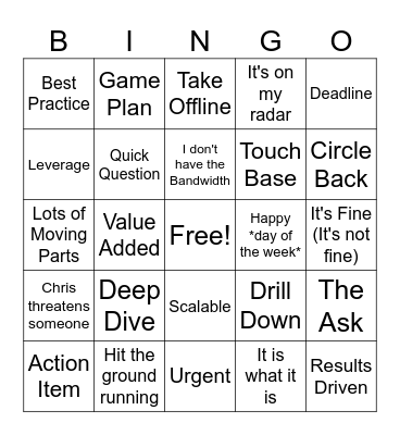 Corporate Jargon Bingo Card