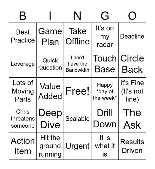 Corporate Jargon Bingo Card