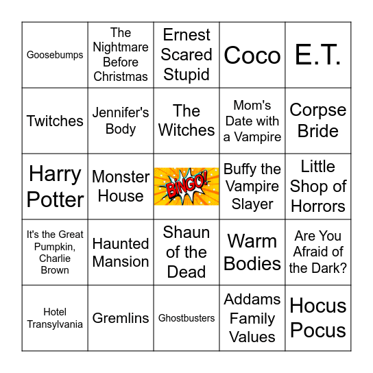 Not-So-Scary Movies Bingo Card