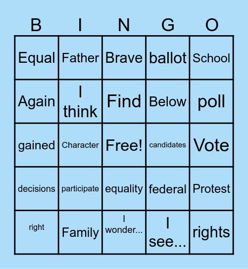 Government For the People-  3rd Grade Bingo Card