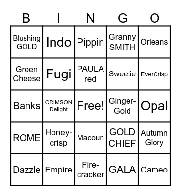 National Apple Day - 10/21 Bingo Card