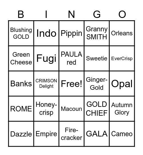 National Apple Day - 10/21 Bingo Card