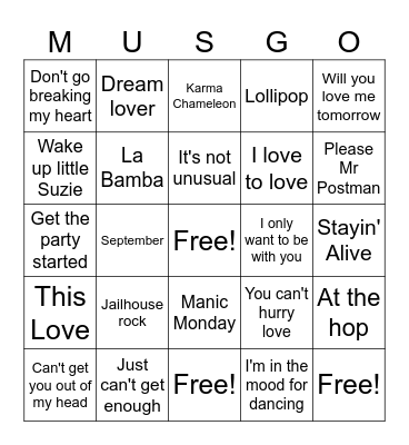 Jukebox bingo 5 to 9 Bingo Card