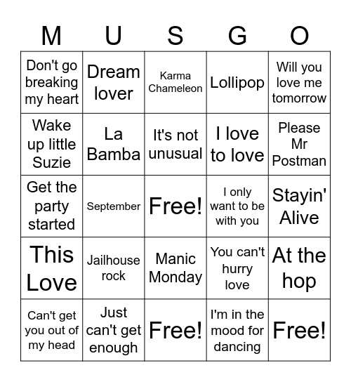Jukebox bingo 5 to 9 Bingo Card