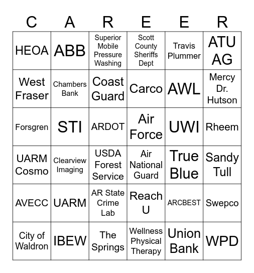 Bulldog Futures Day Career Expo Bingo Card