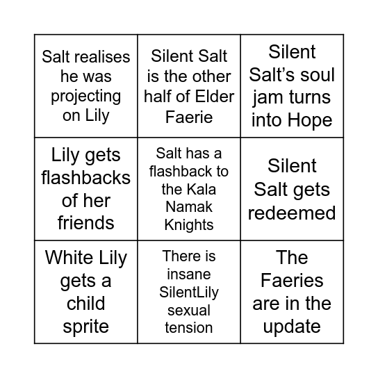 SilentLily update predictions Bingo Card