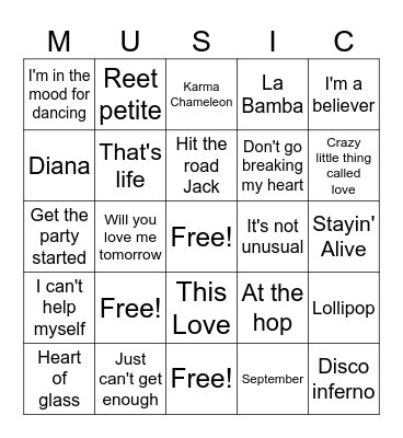 Jukebox bingo 5 to 9 Bingo Card