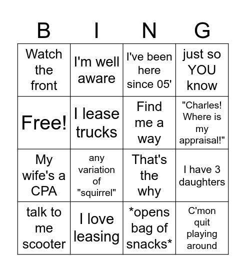 Chris Bingo Card