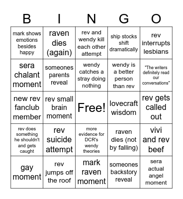 Freak SHow Bingo Card