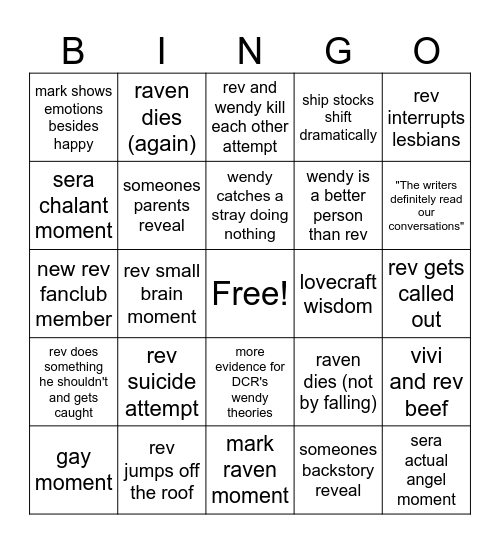 Freak SHow Bingo Card