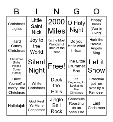 Christmas Music Bingo Card