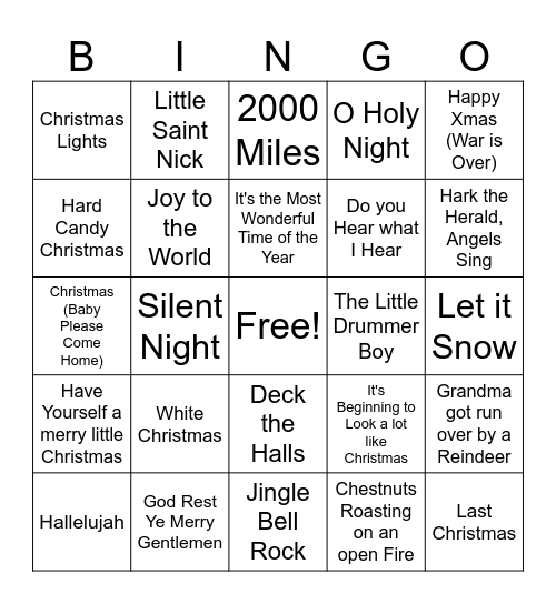 Christmas Music Bingo Card