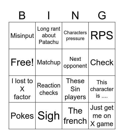 Fabz after set Bingo Card