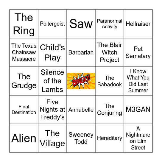 Favorite Scares Bingo Card