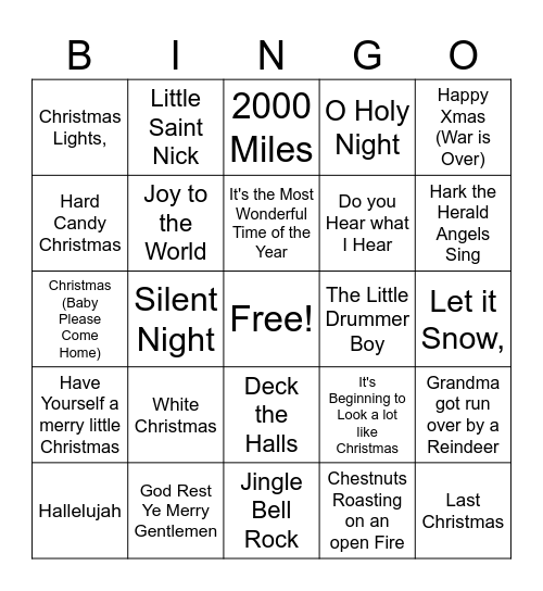 Christmas Music BINGO Card
