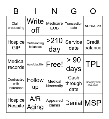 Aging Bingo Card