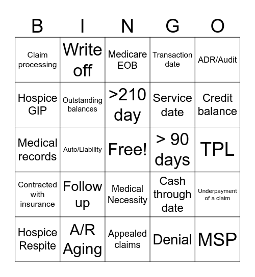 Aging Bingo Card
