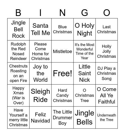 Christmas Music BINGO Card