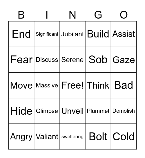 Synonym Bingo Card
