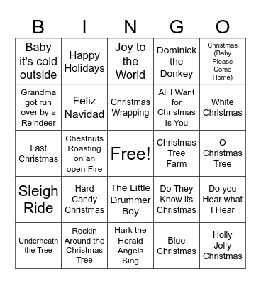 Christmas Music BINGO Card