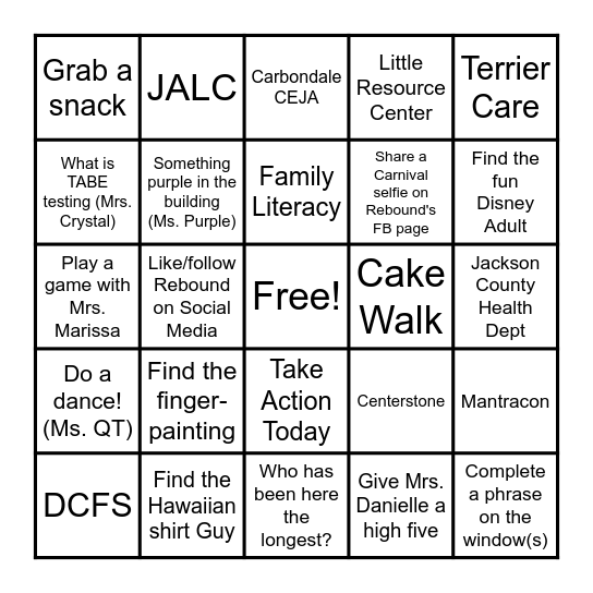 Rebound Open House Bingo Card