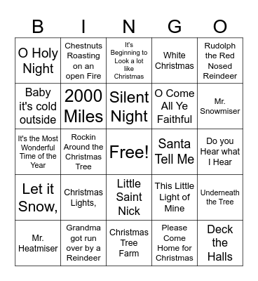 Christmas Music BINGO Card