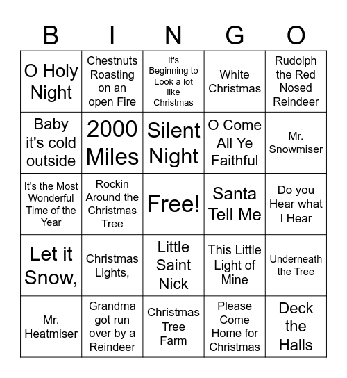 Christmas Music BINGO Card