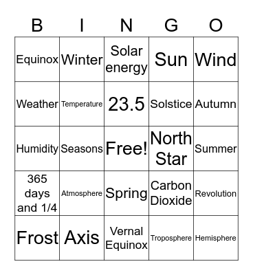 Seasons and Sun Bingo Card