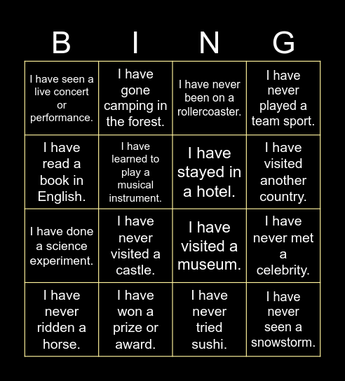 PRESENT PERFECT Bingo Card