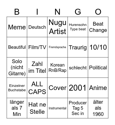 Mein Spotify Bingo Card