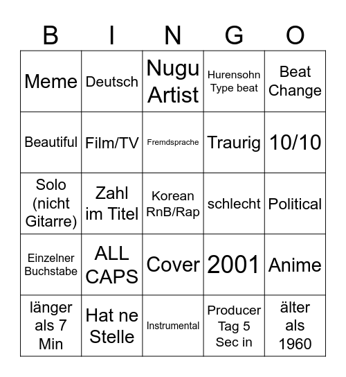 Mein Spotify Bingo Card