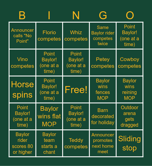 BAYLOR EQUESTRIAN BINGO Card