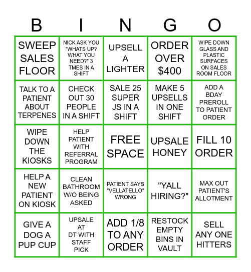 Budtender Bingo Card