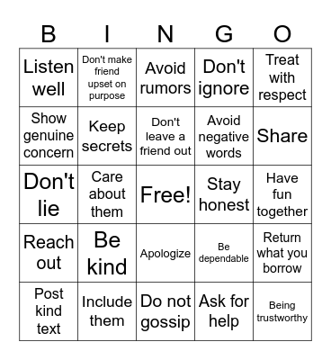 FRIENDSHIP BINGO Card