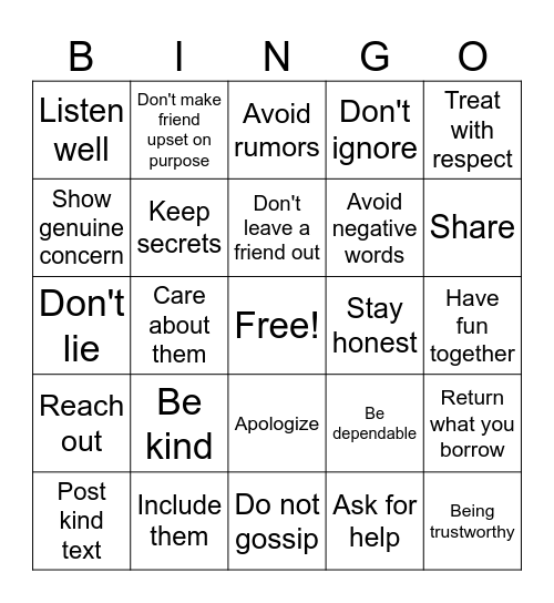 FRIENDSHIP BINGO Card