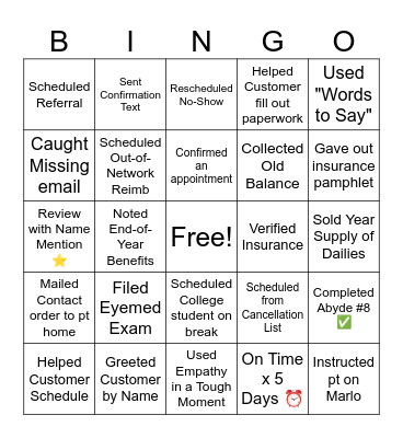 Front Desk Bingo Card