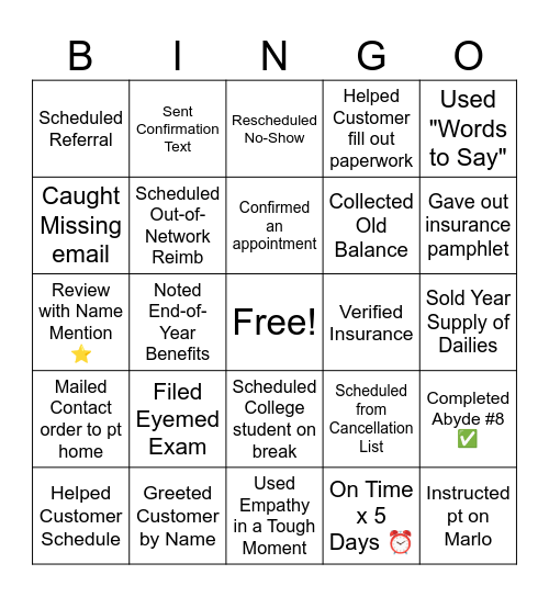 Front Desk Bingo Card