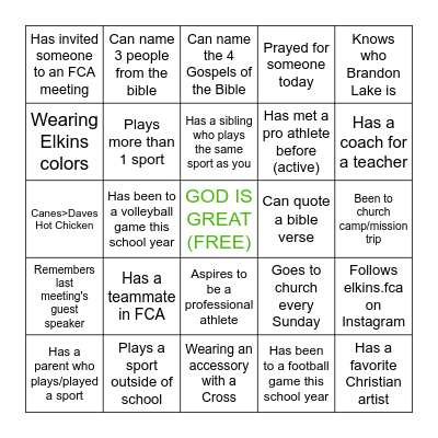 FCA BINGO!!! Bingo Card